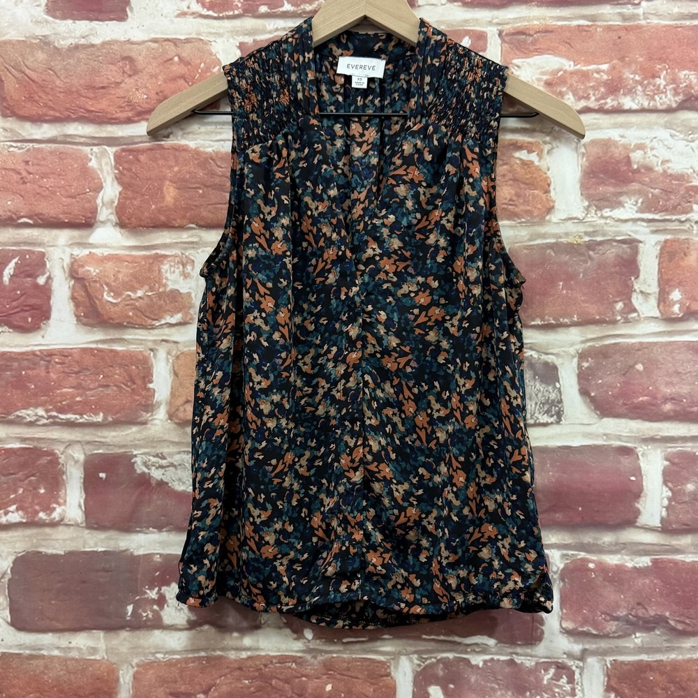 Evereve Top Women's XS Multicolor Floral Abstract Smocked Yoke Casual Shirt